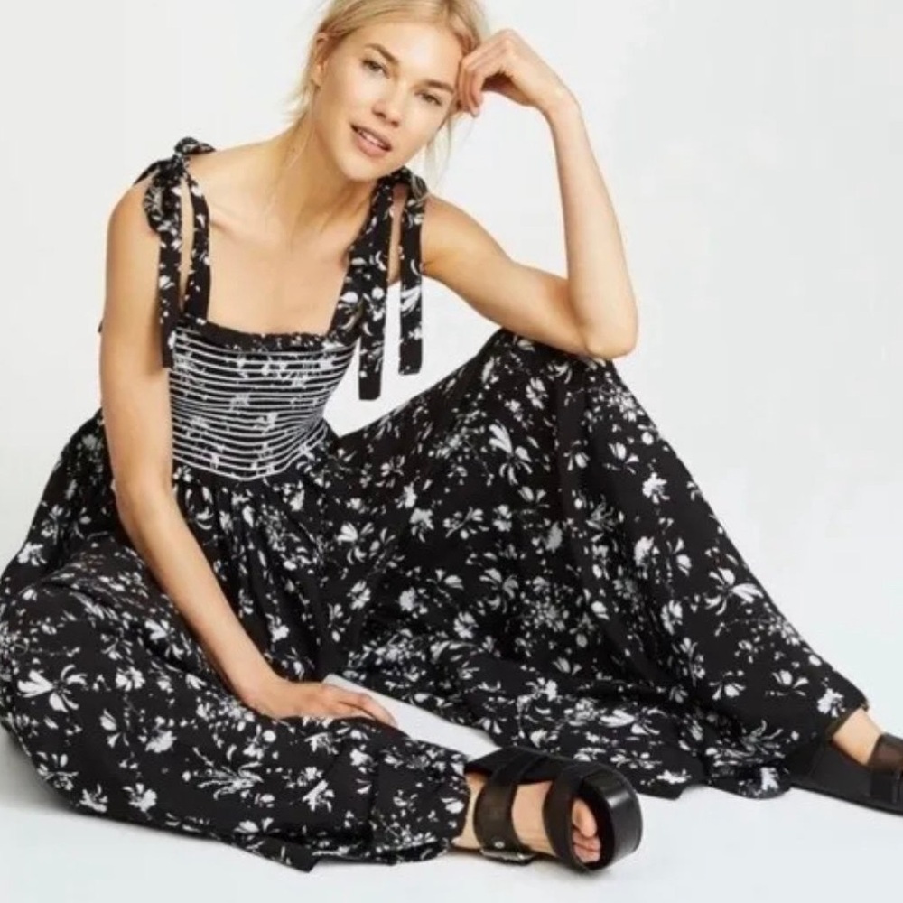 Free People Black and White Floral Jumpsuit